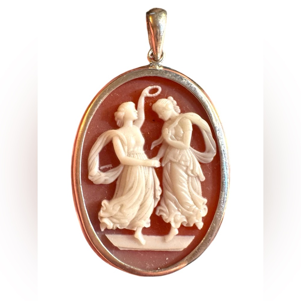 Vintage sterling silver 925 Cameo Pendant Necklace dancing ladies